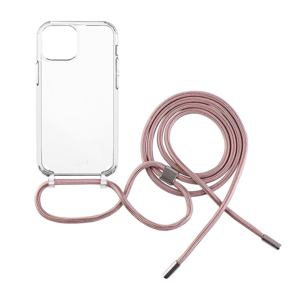 FIXED Púzdro Pure Neck s ružovou šnúrkou na krk pre Apple iPhone 13 mini FIXPUN-724-PI